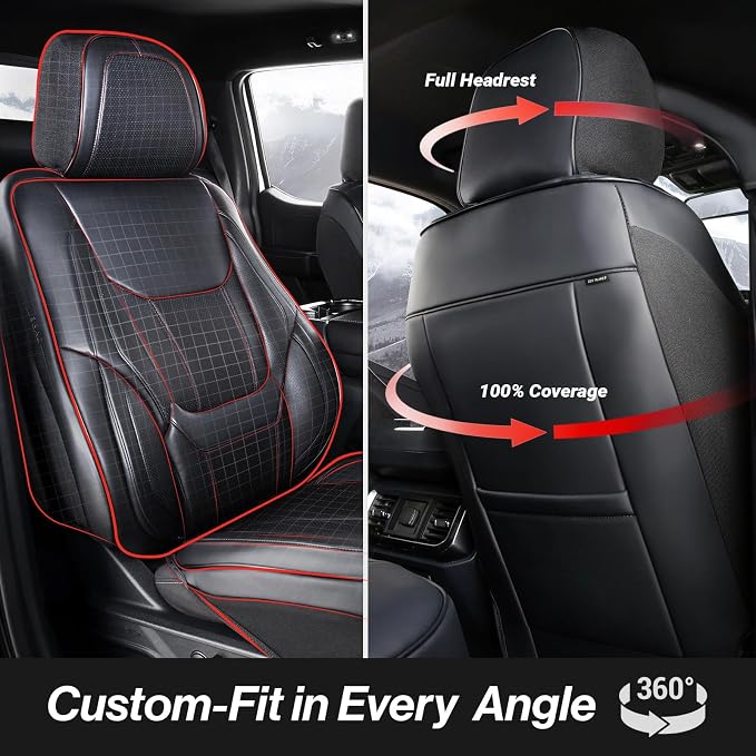 Coverland Custom SUV Car Seat Covers Full Set for [2019-2026 Porsche Cayenne] - Protector Car Seat Cover Water Resistant Leather Memory Form Back Support Seat Cushion [Full Set-Black]