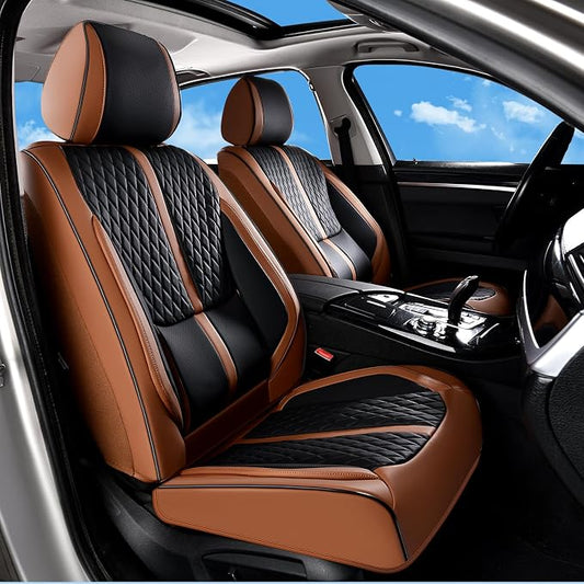Huidasource Front Seat Covers, Luxury Nappa Leather Driver Seat Cover with Airbag, Lumbar Support, Cooling＆Heating, Seatbelt Buckles, Front Seat Cover Universal Fit for Most Cars SUV Trucks, Brown