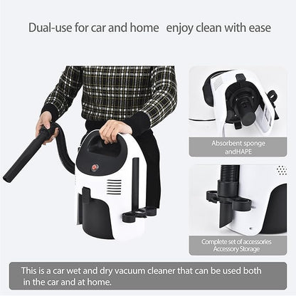 Portable Wet/Dry Vacuum, 2-Gallon, Small Shop Vacuum，Corded, Compact Wet/Dry Vacuum for Pets & Cars，Black-White Elf