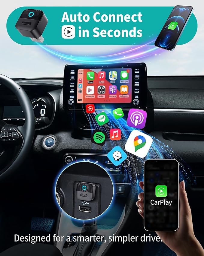 OTTOCAST Mini Pico (2026 Version) Wireless 2-in-1 CarPlay & Android Auto Adapter, Plug & Play Dongle for iPhone & Android, Auto Connect, One-Tap Disconnect,Wi-Fi 6 & Bluetooth 5.4 for Low-Latency