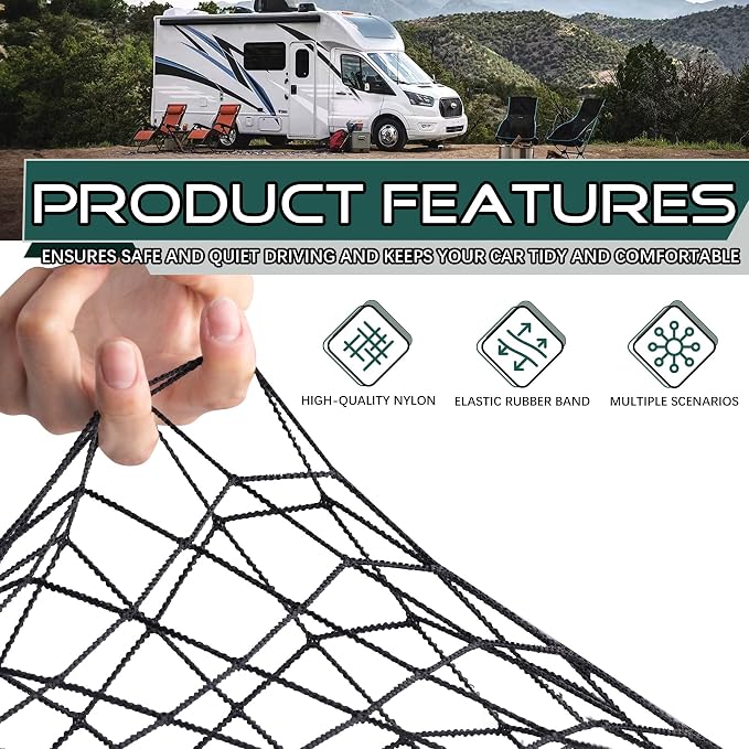 JINGKE 2 Pcs Small Cargo Net Pocket Elastic Mesh Netting Car Mesh Pouch with Screws and Hooks for Trunk RV Boats Home Cargo Storage (17.7'' x 9.8'')