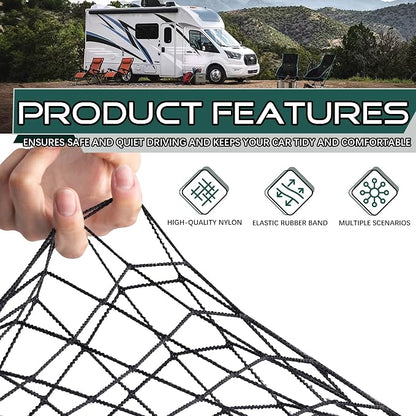 JINGKE 2 Pcs Small Cargo Net Pocket Elastic Mesh Netting Car Mesh Pouch with Screws and Hooks for Trunk RV Boats Home Cargo Storage (21.7'' x 9.8'')