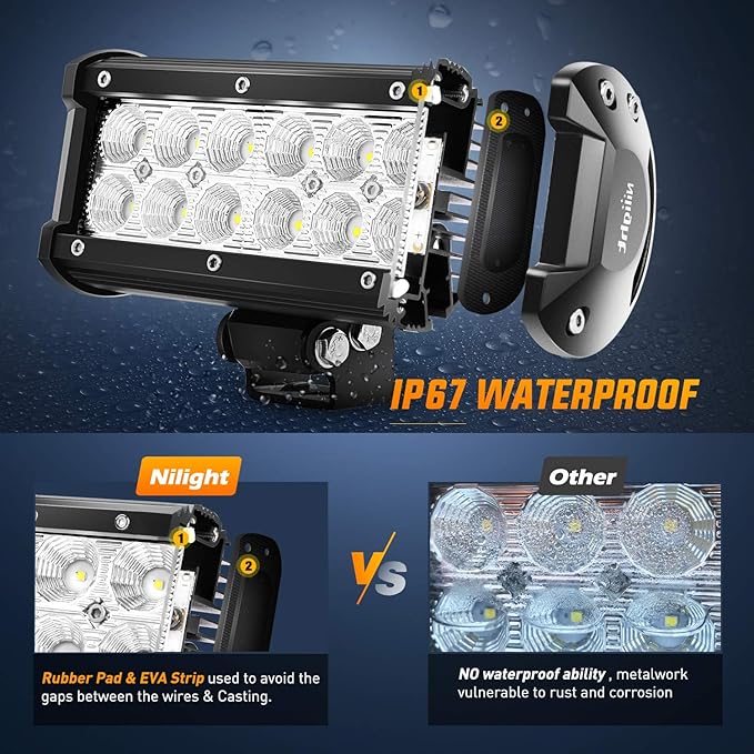 Nilight 2PCS 6.5 Inch 36W Flood LED Light Bar Led Work Light Off Road Driving Light With Off Road Wiring Harness