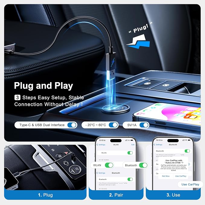 AI Box CarPlay, 3-in-1 Wireless CarPlay Adapter & Android Auto for OEM Wired Cars, Built-in Netflix/YouTube for Streaming, 5.8GHz WiFi, Convert Wired to Wireless, Plug & Play （4GB RAM+32GB ROM）