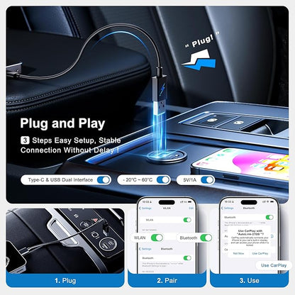 Wireless CarPlay Adapter Android Auto Dongle, 3-in-1 Magic AI Video Box for OEM Wired Cars, Built-in Netflix/YouTube for Streaming, 5.8GHz WiFi & Bluetooth 5.3, Convert Wired to Wireless