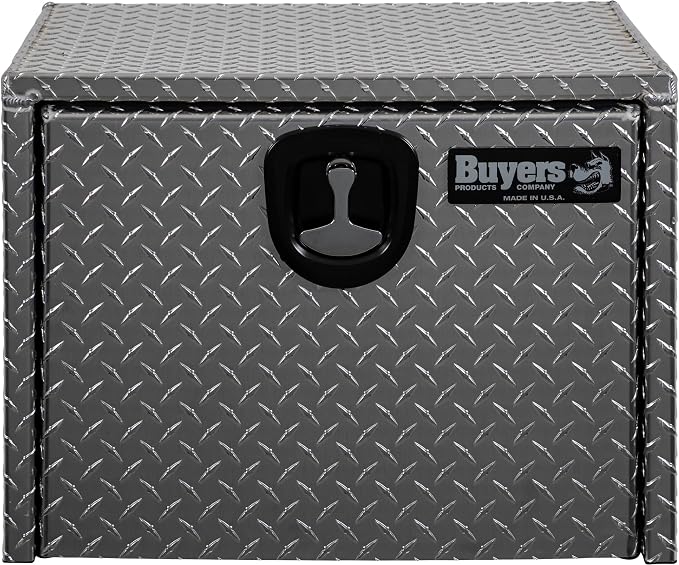 Buyers Products 1705100 Diamond Tread Aluminum Underbody Truck Tool Box, 18 x 18 x 24, Made in USA, .100 in. Thick, Corrosion Resistant, Locking Compression Latch, Secure Storage for Work Trucks