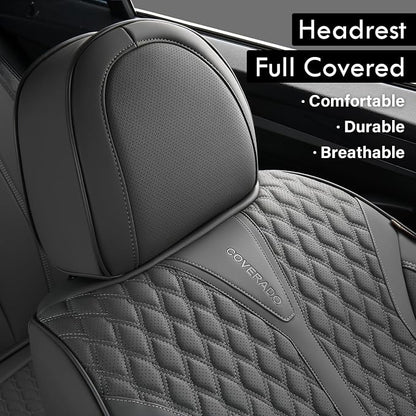 Coverado Leather Seat Covers, Car Seat Covers Full Set, Waterproof Seat Covers 5 Seats, Front and Back Car Seat Protector, Gray Car Seat Cover Universal Fit for Most Cars Suvs Trucks