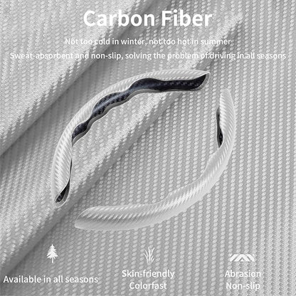 Carbon Fiber Steering Wheel Cover, 2-Piece Set Anti-Skid Comfortable Grip Segmented Butterfly Design, Easy Snap-On Installation Universal Fit 99% Cars, White
