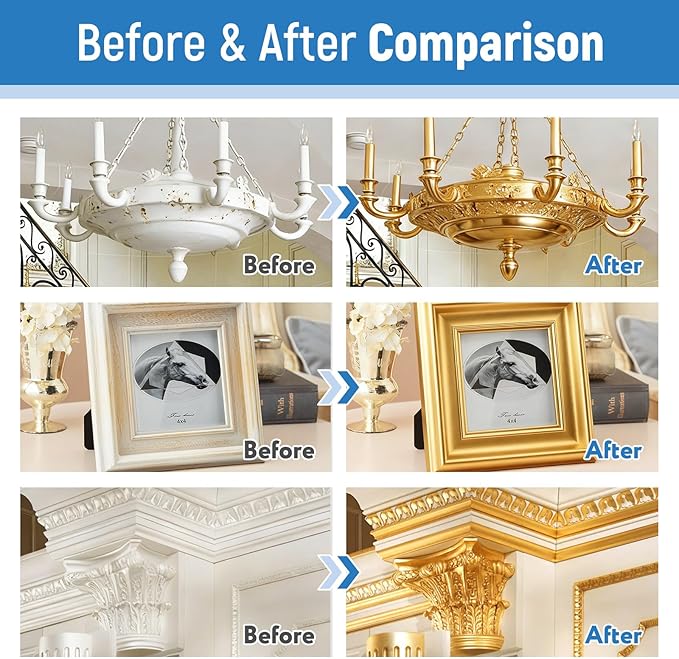 Gold Paints 150ml Metallic Liquid Gold Leaf Paint Rich Golds Paint for Metal, Wood, Canvas, Appliance, Furniture, Clay DIY, & Art Handcrafts Fast Drying Acrylic Metallic Finish Artwork & Home Décor