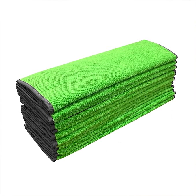 Detailer's Preference Large 320 GSM Microfiber Towels for Car Detailing, Washing, Drying, Ultra Soft Terry Weave, Scratch-Free, Lint-Free, Multi-Surface, Reusable, 16x24 Inch, 12-Pack, Green