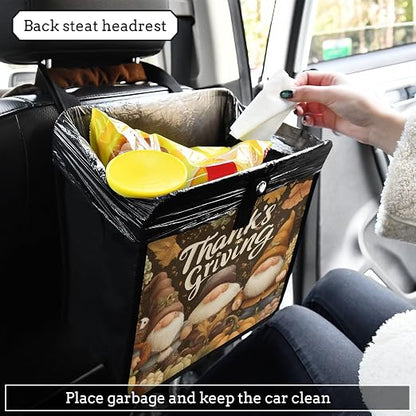 Car Trash Can Organizer Bin with Adjustable Strap for Back Front Seat Console Waterproof Leakproof Collapsible Portable 11 Inch Autumn Gnomes Pumpkin Brown