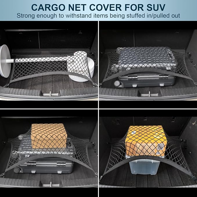 Elastic Cargo Net for SUV, Car Trunk Net Organizer with ABS Hook Storage Mesh Cargo Nets 27.5 x 19.6 inches for Truck Bed Tailgate Netting Accessories