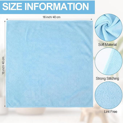 Nuenen Cleaning Cloths for Cars 16 x 16 Inch Ultra Absorbent Towels Drying Microfiber Reusable Cleaning Supplies House Kitchen Window Microfiber Towel(Light Blue,60 Pcs)
