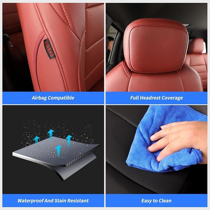 coverdream Tacoma Hybrid Seat Covers Full Set for 2024-2026 Toyota Tacoma TRD Sport,TRD Off-Road,Limited,Trailhunter Pickup,Fully Covered,Waterproof Leather Car Seat Protector (Wine Red)