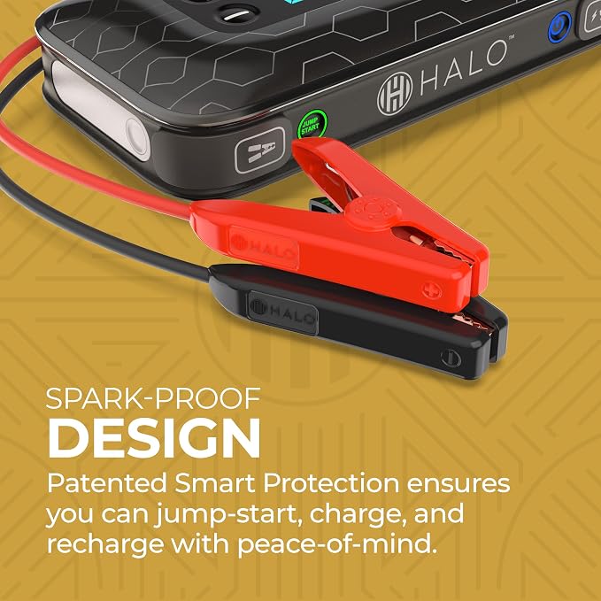 HALO Bolt Air+ 1750 Portable Car Battery Jump Starter | 130 PSI Air Compressor, 59.9Wh USB Power Bank, Large Display, Emergency Floodlight & Charger, Jumps Cars SUVs & Trucks, Inflates Tires — Purple