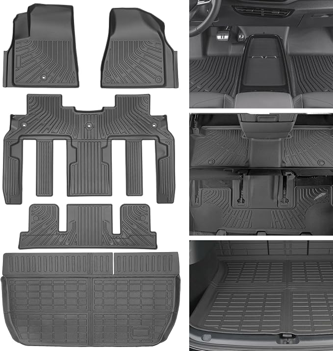 Floor Mats for Chevy Traverse 2009-2017 | Buick Enclave 2008-2017 | GMC Acadia 2007-2017 | Saturn Outlook 2007-2010, All Weather Custom Fit for Chevrolet Traverse Front & 2nd 3rd Row & Trunk Mat