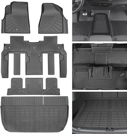 Floor Mats for Chevy Traverse 2009-2017 | Buick Enclave 2008-2017 | GMC Acadia 2007-2017 | Saturn Outlook 2007-2010, All Weather Custom Fit for Chevrolet Traverse Front & 2nd 3rd Row & Trunk Mat