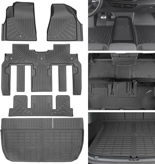 Floor Mats for Chevy Traverse 2009-2017 | Buick Enclave 2008-2017 | GMC Acadia 2007-2017 | Saturn Outlook 2007-2010, All Weather Custom Fit for Chevrolet Traverse Front & 2nd 3rd Row & Trunk Mat