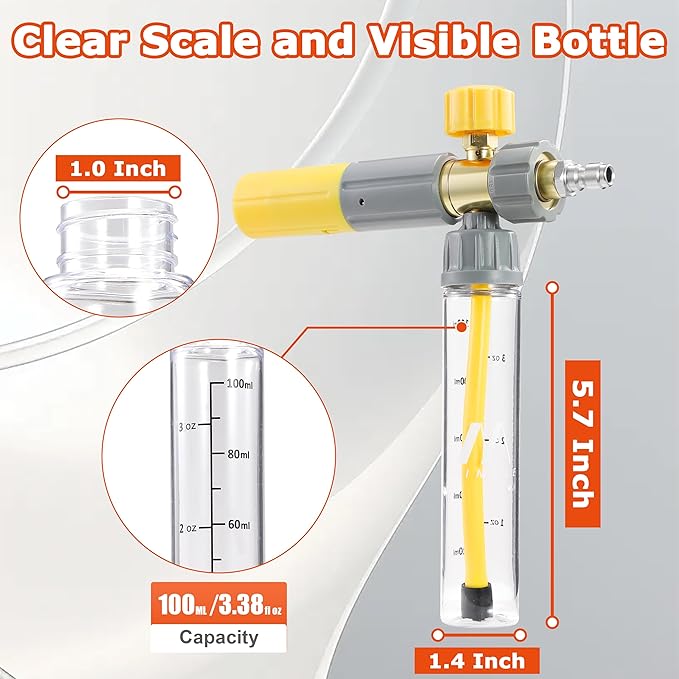 M MINGLE Pressure Washer Gun with Mini Foam Cannon, Dual Connector Accessory, Undiluted Foam Blaster with 5 Nozzle Tips, 1/4" Quick Connect for Car Wash, Patio, Deck Cleaning