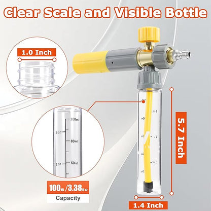 M MINGLE Pressure Washer Gun with Mini Foam Cannon, Dual Connector Accessory, Undiluted Foam Blaster with 5 Nozzle Tips, 1/4" Quick Connect for Car Wash, Patio, Deck Cleaning