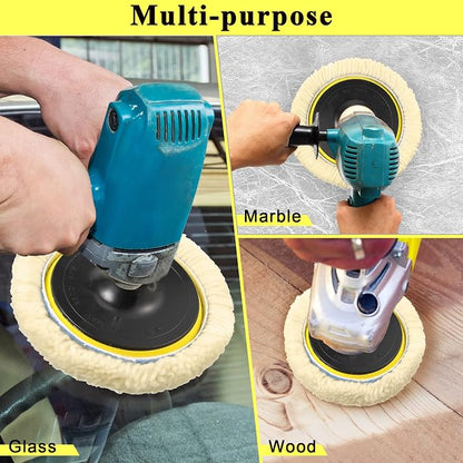 Tallew 6 Pcs 6 Inch Wool Buffing Polishing Pads Hook Loop Cutting Pads with Backing Plate for Car, Boat, Wood, Marble Surface Polishing & Scratch Removal (Original Color)