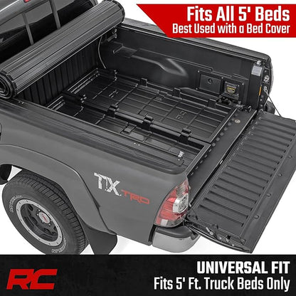 Rough Country Slide-Out Truck Bed Cargo Tray - Mid-Size Bed Organizer for 5' & Shorter Beds, Heavy-Duty Polyethylene, UV-Protected, Easy Tailgate Access