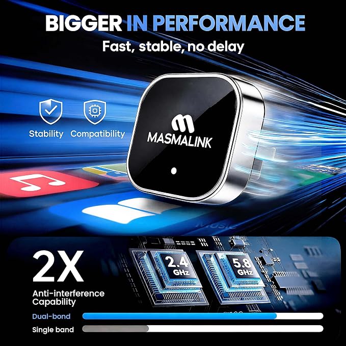 2026 Upgraded Wireless CarPlay Adapter for iPhone and Android Auto | Dual Band Connection (2.4Ghz - 5.8Ghz), Wired to Wireless Converter - Plug and Play Setup, Mini Size Having USB A/C Cable