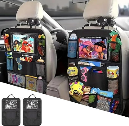 Car Backseat Organizer, Kids Seat Pockets, Back Seat Protector, Durable Strong Straps, Touchable Tablet Holder, Easy Wash, 10 Storage Pockets, 2 Pack Set