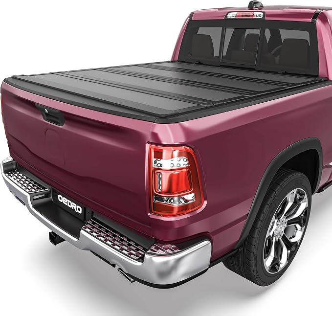 OEDRO Low-Profile Hard Quad-Fold Tonneau Cover Compatible with Dodge Ram 1500 New Body 2019 2020 2021 2022 2023 2024 2025 2026 5.7ft Bed Without Rambox, One-Handed Quick Release, Drainage Design