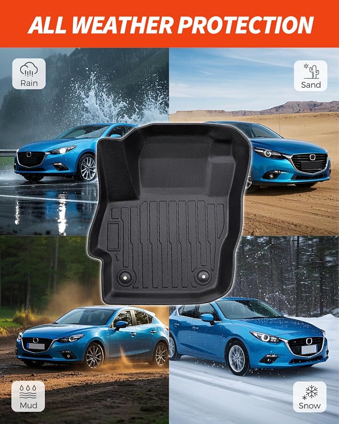 for Mazda 3 Floor Mats 2013 2012 2011 2010, Full Set TPE for Mazda 3 Hatchback/Sedan All Weather Floor Liners Car Rubber Carpet Interior Accessories 2010-2013,3Pcs Black