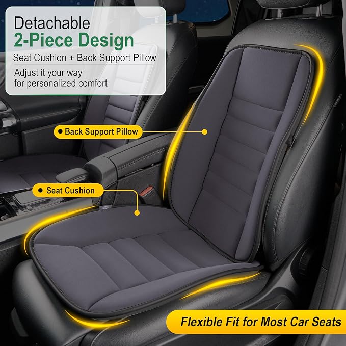 kingphenix 5-Piece Memory Foam Car Seat Cushion Set with Full Back Support Pillow, Comfort for Long Drives & Road Trips, Universal Automotive Comfort for Most Car, Van, Truck, SUV, Dark Grey