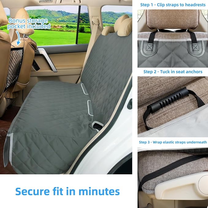 Bark Lover Dog Seat Cover for Back Seat More Durable Waterproof Backseat Protector, High Heat Resistant and Nonslip Back Seat Cover for Dogs Kids, Universal Size Fits Cars Trucks SUVs (Grey)
