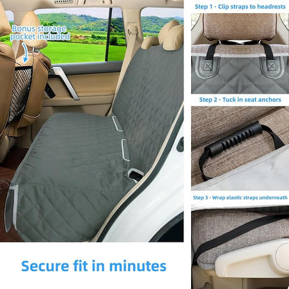 Bark Lover Dog Seat Cover for Back Seat More Durable Waterproof Backseat Protector, High Heat Resistant and Nonslip Back Seat Cover for Dogs Kids, Universal Size Fits Cars Trucks SUVs (Grey)