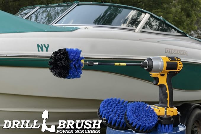 Boat Cleaning Accessories - Swimming Pool Scrub Brush - Medium Stiffness Brush Scrub Kit with Extension - Boat and Hull Cleaning Brush Set - Deck and Dock Cleaning Tools - Tank Cleaning Brush Set