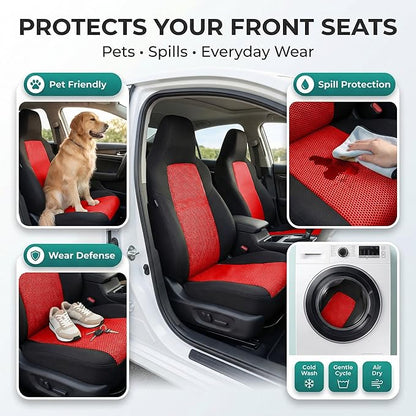 FH Group Automotive Front Car Seat Covers for SUV, Trucks, Sedan and More - Universal Fit Front High Back Design Interior Accessories - 3D Mesh Fabric Center Panel - Red