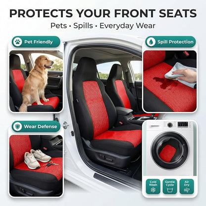 FH Group Automotive Full Car Seat Covers for SUV, Trucks, Sedan and More - Universal Fit Front High Back & Rear Solid Bench Design Interior Accessories - 3D Air Mesh Fabric Center Panel - Red