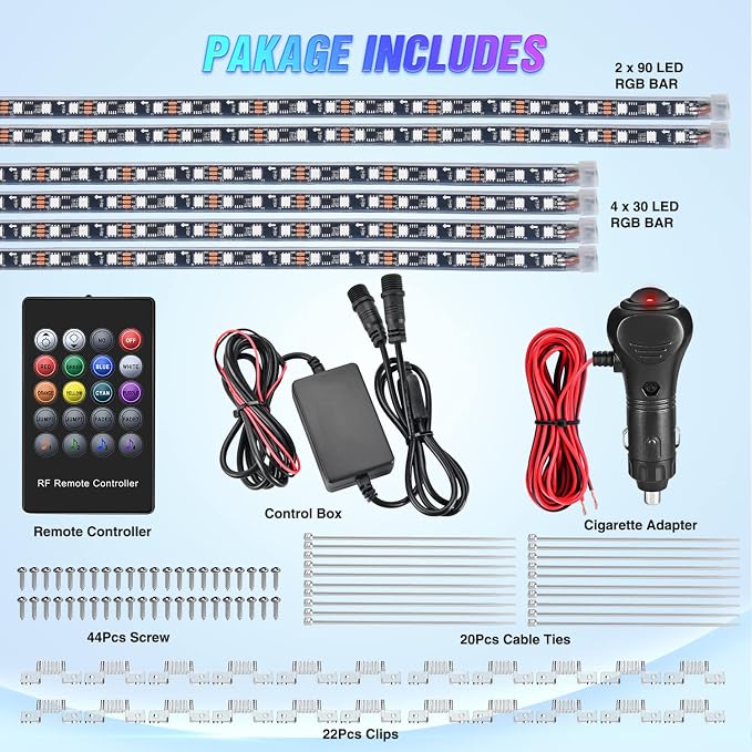 Nilight 6Pcs Car Underglow Neon Accent Strip Lights 300 LEDs RGB Multi Color DIY Sound Active Function Music Mode with APP Control and Remote for Van SUV Truck