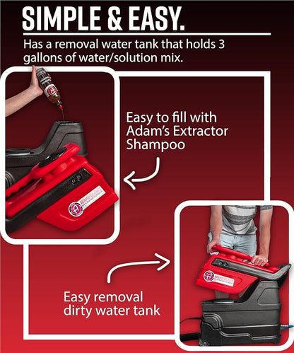 Adam's Polishes Non-Heated Carpet Extractor, Powerful Spot and Upholstery Cleaner, Clear Hand Tool, 15 Foot Hose, Easy Dirt and Spot Removal for Vehicles