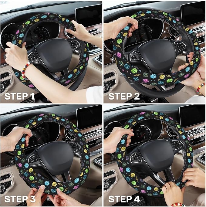 GENANY RPG Dice Steering Wheel Cover, Non Slip Polyester Car Wheel Protector for Car SUV Truck, Universal 15 Inch