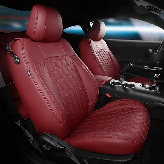 Custom for Ford Mustang Coupe Seat Covers 2015-2025 - Custom-Fit Full Set Faux Leather Car Seat Covers for Mustang Coupe Fastback GT/V6/EcoBoost 2015 2016 2017 2018 2019 2020 2021 2022 2023 2024 2025
