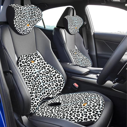 NS YOLO Ergonomic Car Seat Cushion with Comfort Memory Foam Neck Pillow, Car Pillow,Lumbar Support and Big Size Soft Seat Cushion for Driving Seat,Office Chair and Wheel Chair (Leopard Print-3 pcs)