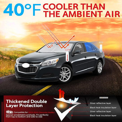 KAYZT Windshield Sun Shade for 2013-2015 Che-vrolet/Chevy Malibu Foldable Sunshade Front Window Custom Fit Car Accessories