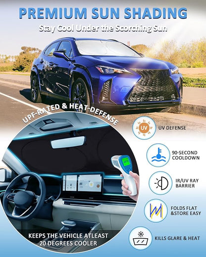 Sun Shade for Lexus UX Windshield Sunshade Custom Fit 2019-2024 2025 2026 Lexus UX 200/250h/260h/300h/300e Accessories Foldable Front Window Cover Retractable Sun Visor Interior Cool