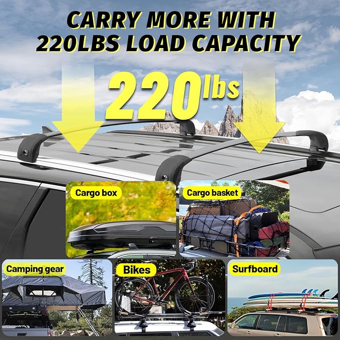 Gdydi 220lbs Car Roof Rack Cross Bars Compatible with 2021-2025 KIA Sorento and Sorento Hybrid (Fit for Flush Side Rails), Aluminum Lockable Roof Cross Bars for Kayak Bike Rooftop Cargo Carrier Bag