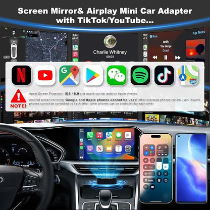 2026 Upgraded Wireless Carplay Adapter, 4 in 1 Screen Mirroring Support Mirror Link/AirPlay for Apple CarPlay & Android Auto