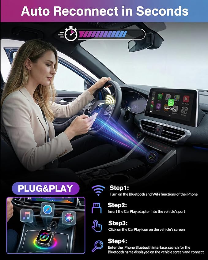 Ablink 2026 Upgarded Wireless CarPlay Adapter for iPhone & Android,2 in 1 Mini USB CarPlay Dongle Wireless CarPlay,Fast Connection,Dual-Band WiFi,No Delay,Plug & Play,Fast Auto-Reconnect