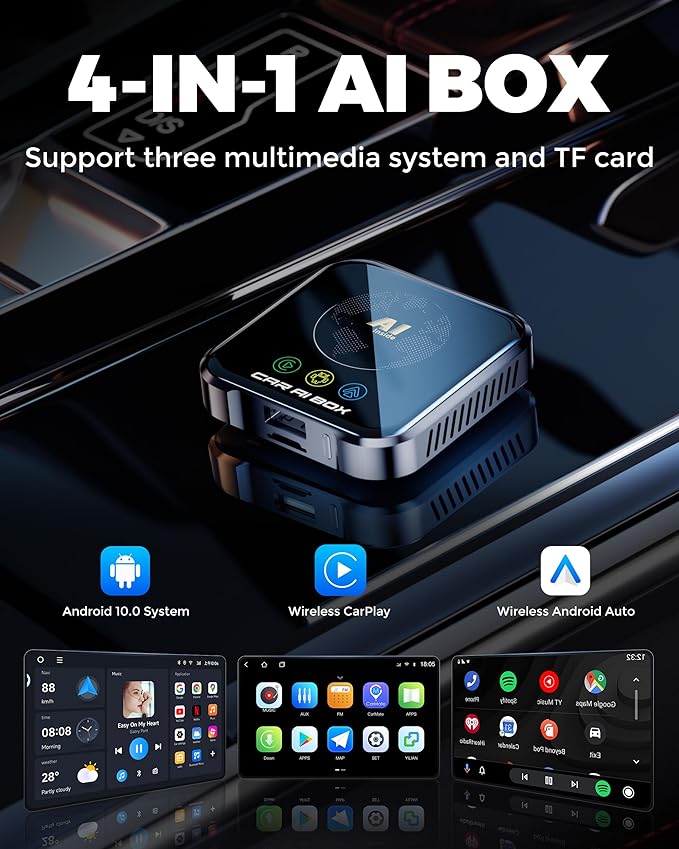 Magic AI Box Wireless CarPlay Adapter, Fast Car Video Box Plug & Play, Easy Setup, Supports Netflix/YouTube/TF Card Streaming Equalizers and More for OEM Wired CarPlay/Android Auto Cars(Tech Gray)