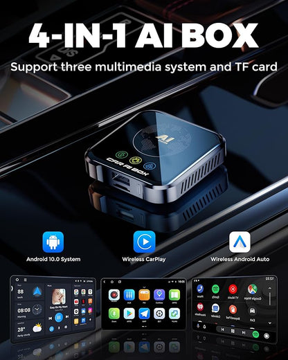 Magic AI Box Wireless CarPlay Adapter, Fast Car Video Box Plug & Play, Easy Setup, Supports Netflix/YouTube/TF Card Streaming Equalizers and More for OEM Wired CarPlay/Android Auto Cars(Tech Gray)