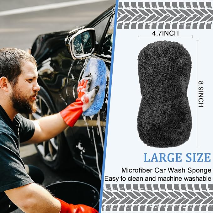 Tanlade 2 Pcs Large Car Wash Sponge for Cleaning, The Microfiber Sponges for Car Washing Supplies, Trucks and Motorcycles (Blue,Gray)