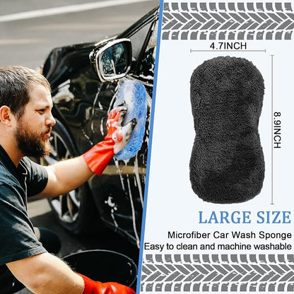 Tanlade 2 Pcs Large Car Wash Sponge for Cleaning, The Microfiber Sponges for Car Washing Supplies, Trucks and Motorcycles (Blue,Gray)